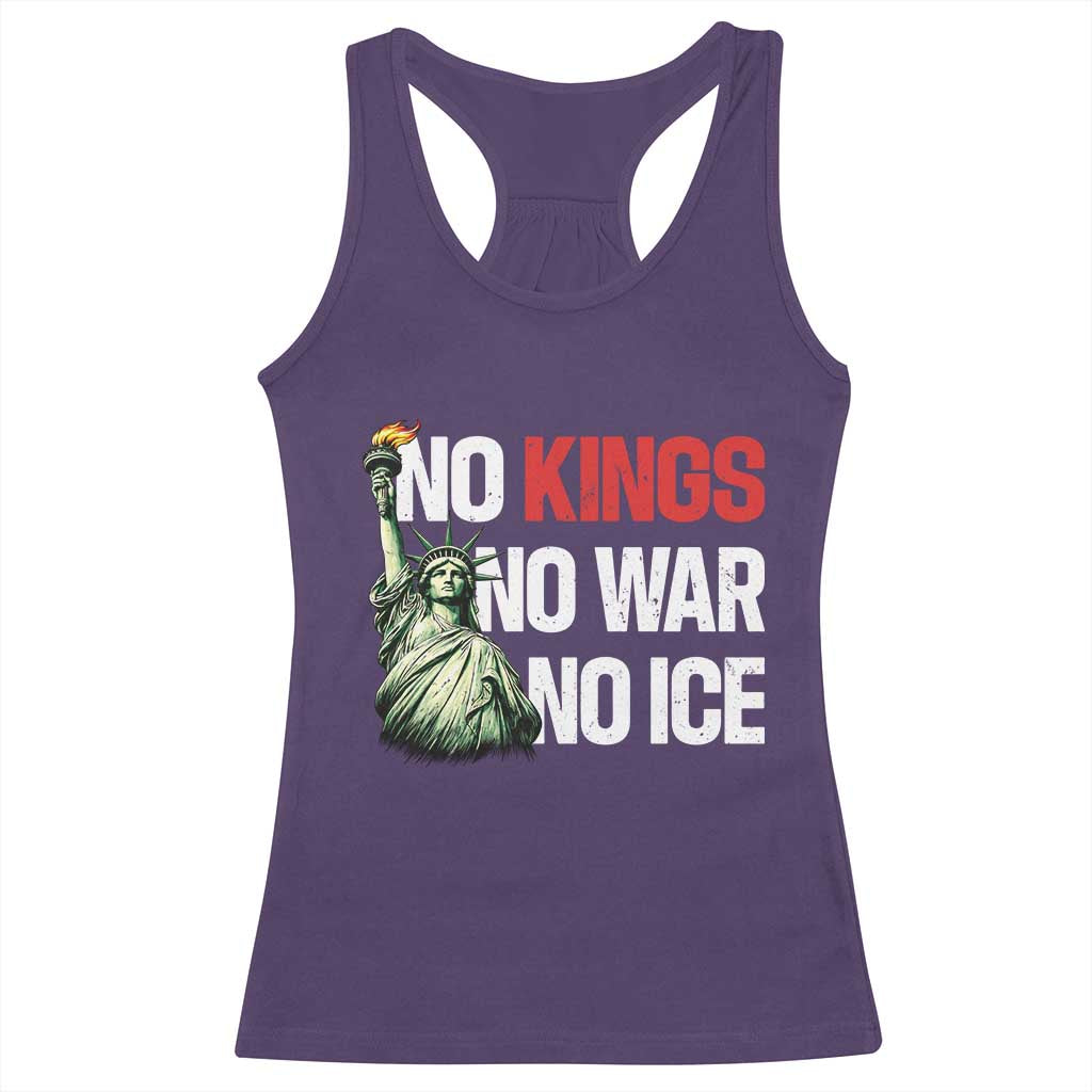 No Kings No Wars No Ice Statue of Liberty Racerback Tank Top American Flag Patriotic Protest Human Rights