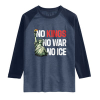 No Kings No Wars No Ice Statue of Liberty Raglan Shirt American Flag Patriotic Protest Human Rights