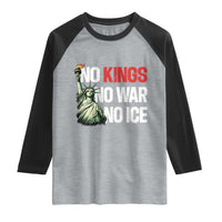No Kings No Wars No Ice Statue of Liberty Raglan Shirt American Flag Patriotic Protest Human Rights