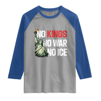 No Kings No Wars No Ice Statue of Liberty Raglan Shirt American Flag Patriotic Protest Human Rights