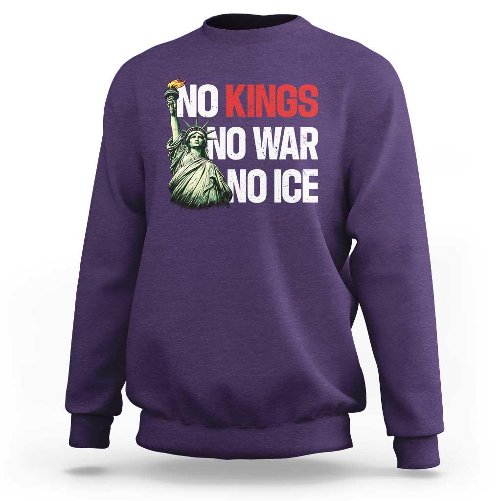 No Kings No Wars No Ice Statue of Liberty Sweatshirt American Flag Patriotic Protest Human Rights