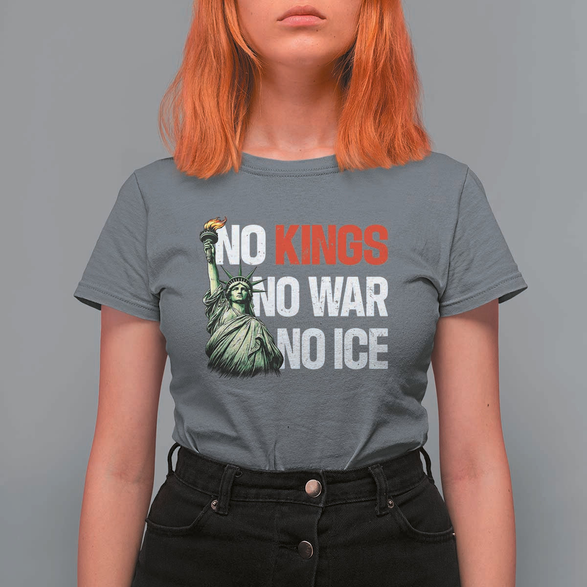 No Kings No Wars No Ice Statue of Liberty T Shirt For Women American Flag Patriotic Protest Human Rights