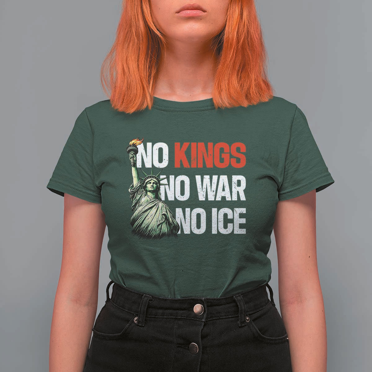 No Kings No Wars No Ice Statue of Liberty T Shirt For Women American Flag Patriotic Protest Human Rights