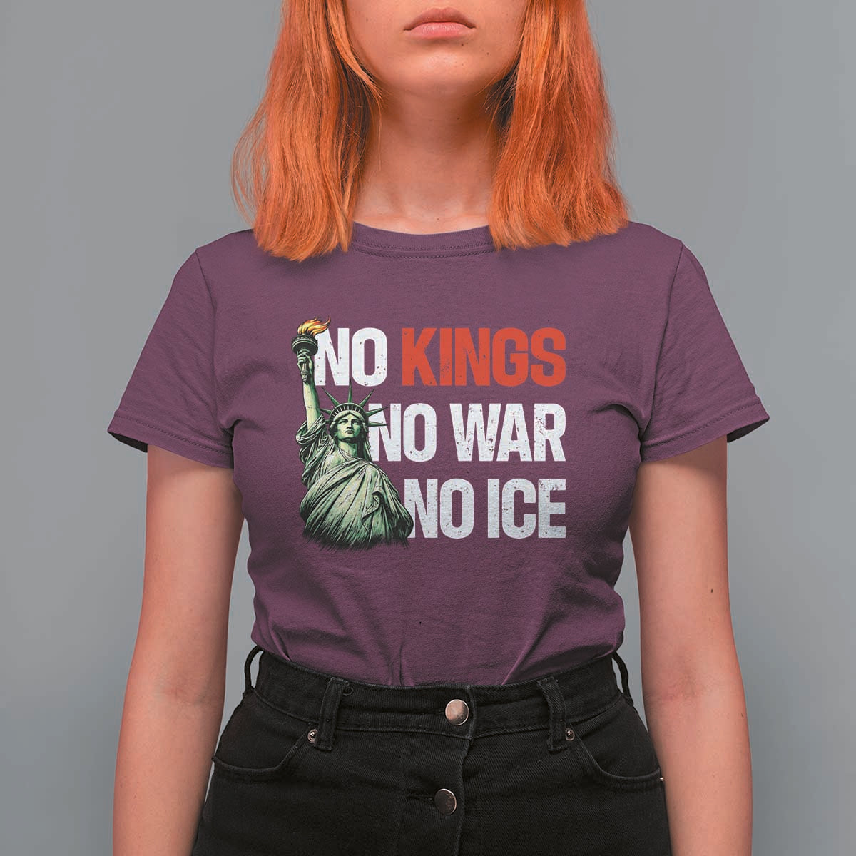 No Kings No Wars No Ice Statue of Liberty T Shirt For Women American Flag Patriotic Protest Human Rights