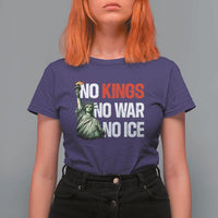 No Kings No Wars No Ice Statue of Liberty T Shirt For Women American Flag Patriotic Protest Human Rights