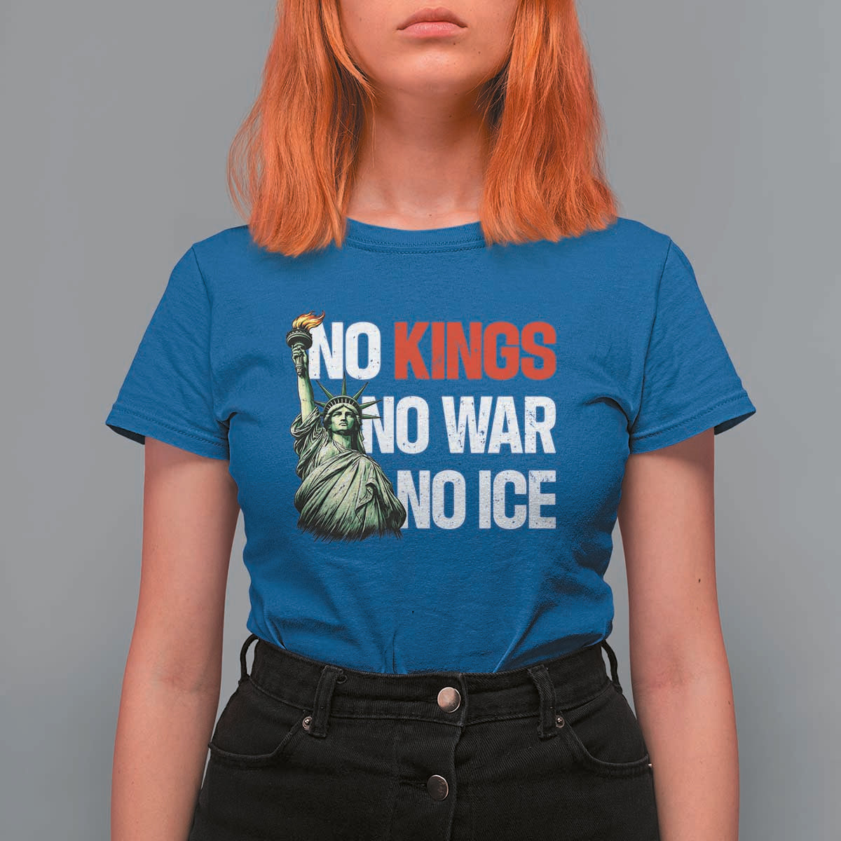 No Kings No Wars No Ice Statue of Liberty T Shirt For Women American Flag Patriotic Protest Human Rights