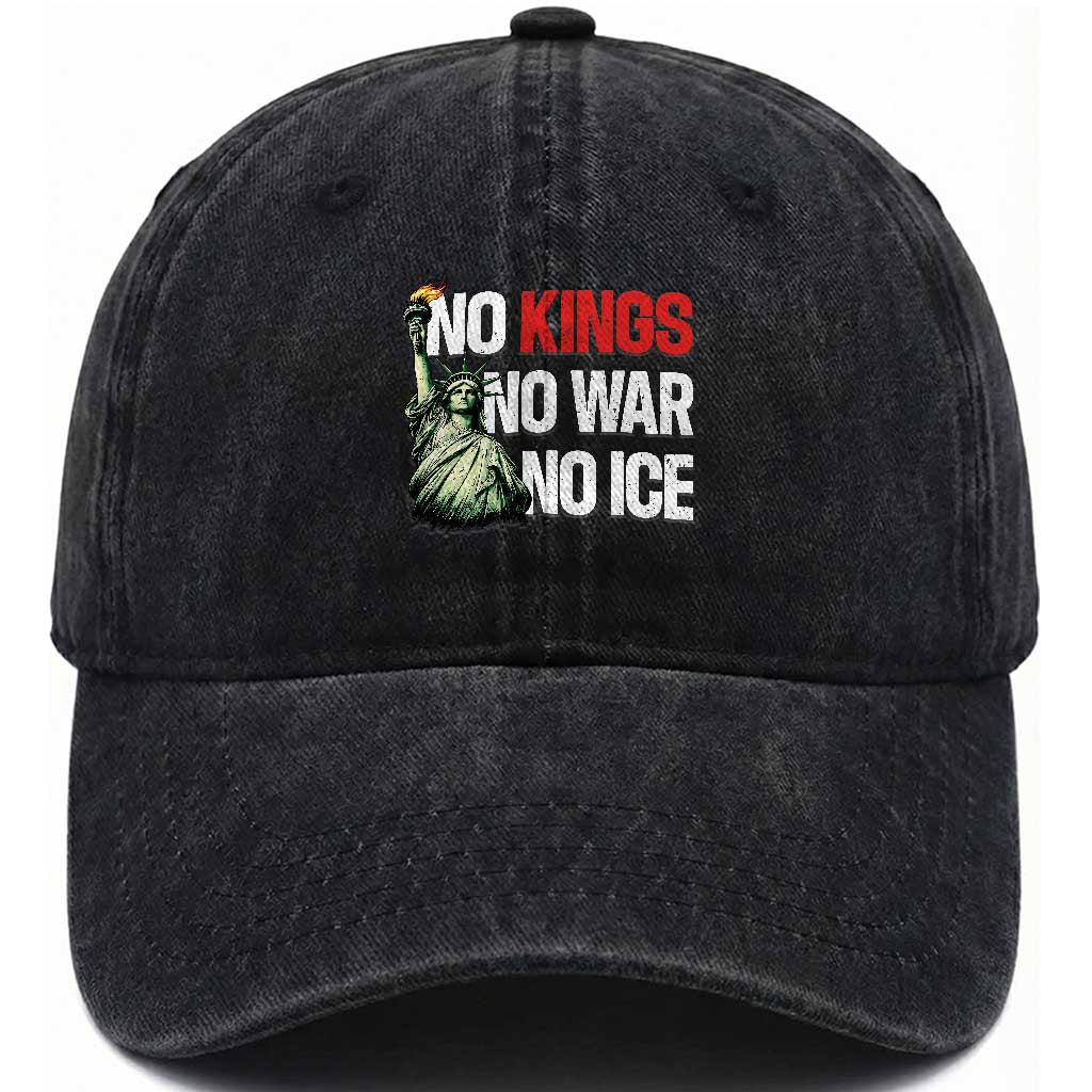 No Kings No Wars No Ice Statue of Liberty Washed Cotton Baseball Cap American Flag Patriotic Protest Human Rights