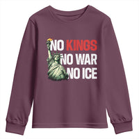 No Kings No Wars No Ice Statue of Liberty Youth Sweatshirt American Flag Patriotic Protest Human Rights