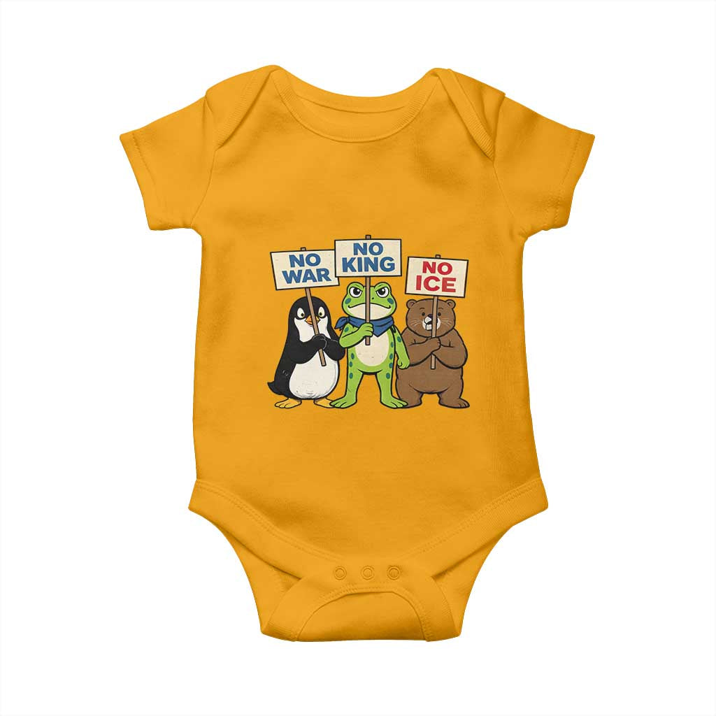 No Wars No Ice No Kings Animal Protest Baby Onesie Frog Penguin Bear Resist Human Rights Activist