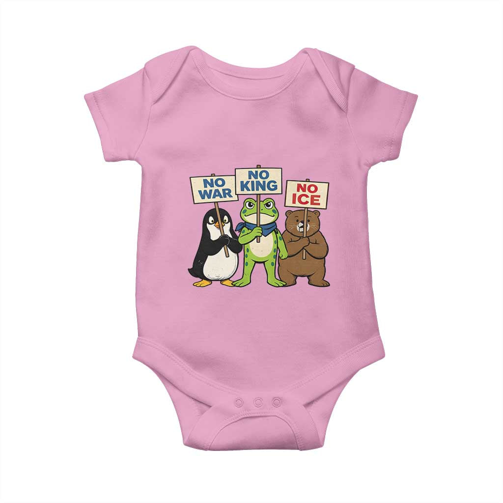 No Wars No Ice No Kings Animal Protest Baby Onesie Frog Penguin Bear Resist Human Rights Activist