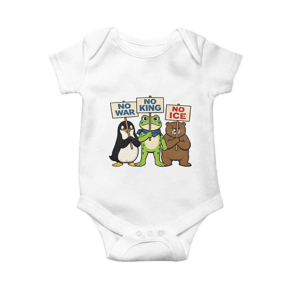 No Wars No Ice No Kings Animal Protest Baby Onesie Frog Penguin Bear Resist Human Rights Activist