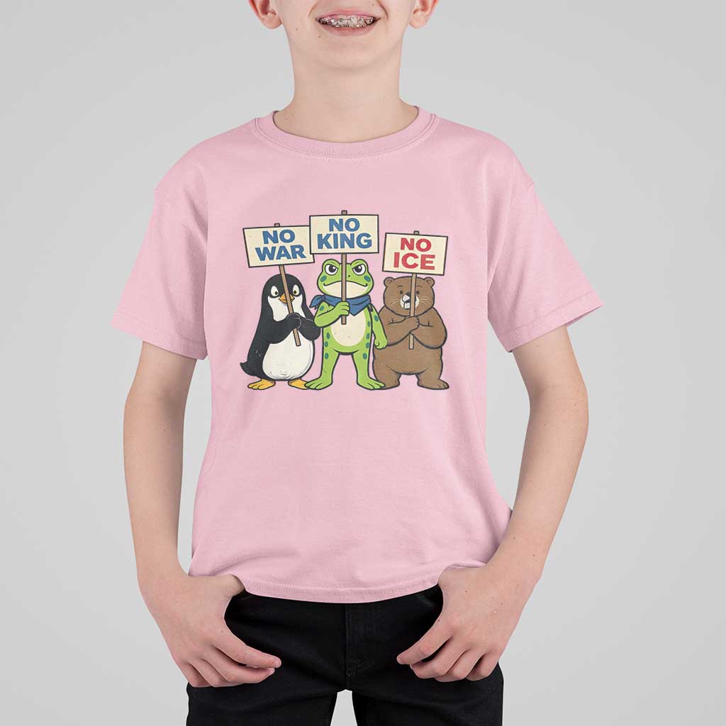No Wars No Ice No Kings Animal Protest T Shirt For Kid Frog Penguin Bear Resist Human Rights Activist