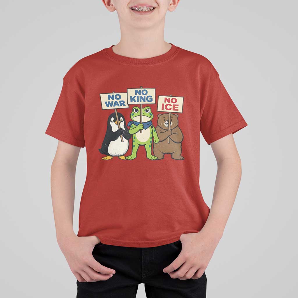 No Wars No Ice No Kings Animal Protest T Shirt For Kid Frog Penguin Bear Resist Human Rights Activist