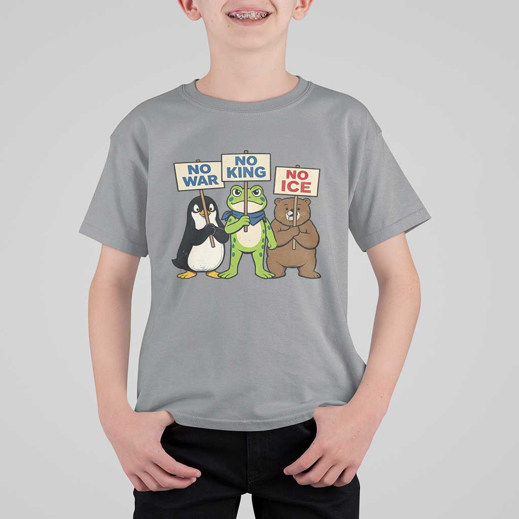 No Wars No Ice No Kings Animal Protest T Shirt For Kid Frog Penguin Bear Resist Human Rights Activist