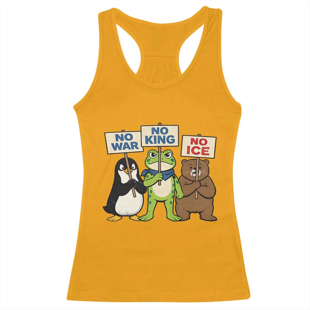 No Wars No Ice No Kings Animal Protest Racerback Tank Top Frog Penguin Bear Resist Human Rights Activist