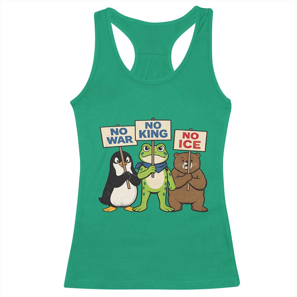 No Wars No Ice No Kings Animal Protest Racerback Tank Top Frog Penguin Bear Resist Human Rights Activist