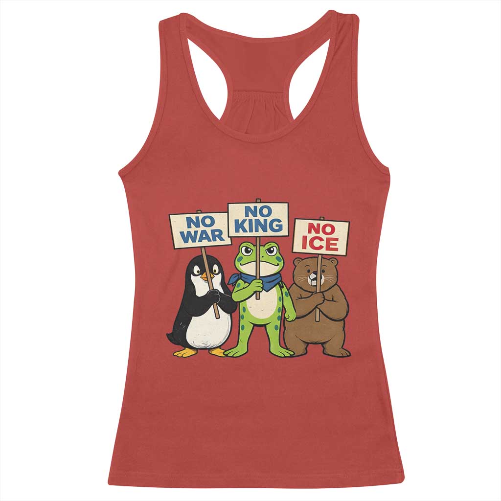 No Wars No Ice No Kings Animal Protest Racerback Tank Top Frog Penguin Bear Resist Human Rights Activist