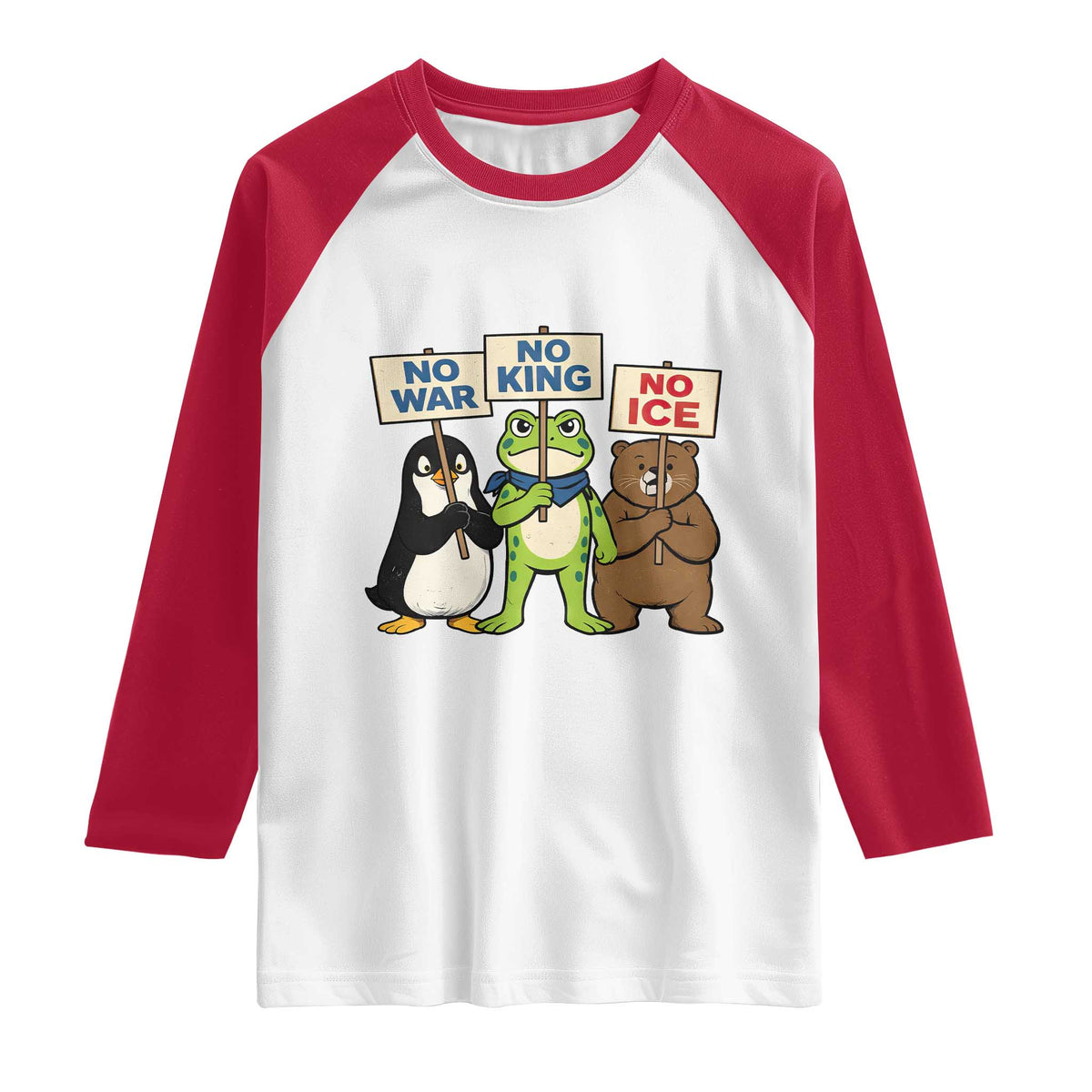 No Wars No Ice No Kings Animal Protest Raglan Shirt Frog Penguin Bear Resist Human Rights Activist