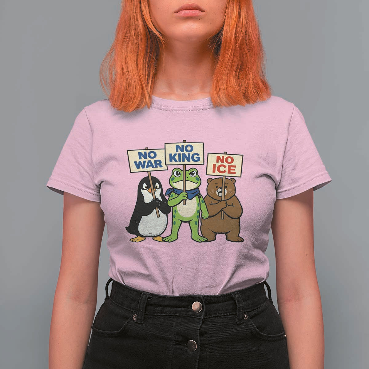 No Wars No Ice No Kings Animal Protest T Shirt For Women Frog Penguin Bear Resist Human Rights Activist