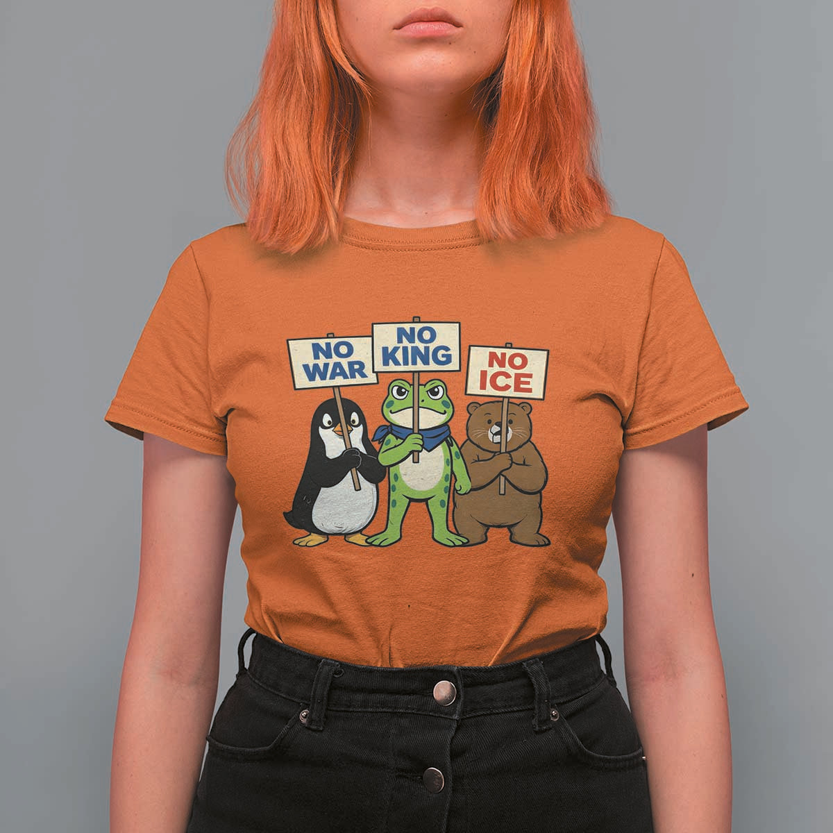 No Wars No Ice No Kings Animal Protest T Shirt For Women Frog Penguin Bear Resist Human Rights Activist