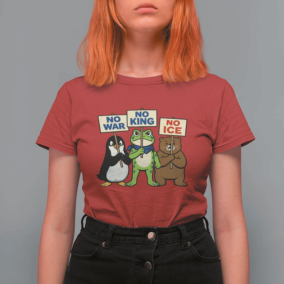No Wars No Ice No Kings Animal Protest T Shirt For Women Frog Penguin Bear Resist Human Rights Activist