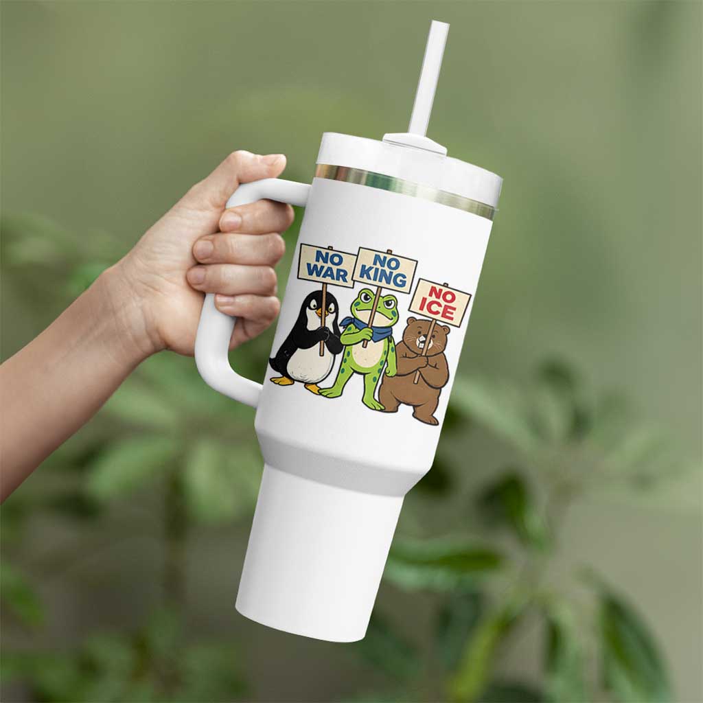 No Wars No Ice No Kings Animal Protest Tumbler With Handle Frog Penguin Bear Resist Human Rights Activist