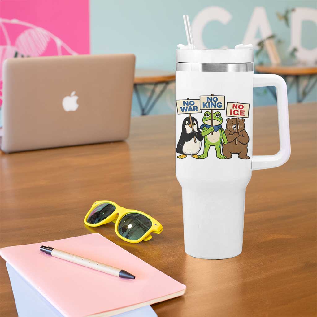 No Wars No Ice No Kings Animal Protest Tumbler With Handle Frog Penguin Bear Resist Human Rights Activist