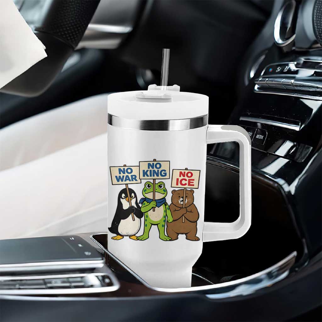 No Wars No Ice No Kings Animal Protest Tumbler With Handle Frog Penguin Bear Resist Human Rights Activist
