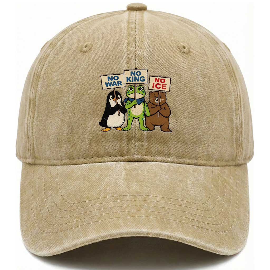 No Wars No Ice No Kings Animal Protest Washed Cotton Baseball Cap Frog Penguin Bear Resist Human Rights Activist