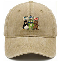 No Wars No Ice No Kings Animal Protest Washed Cotton Baseball Cap Frog Penguin Bear Resist Human Rights Activist