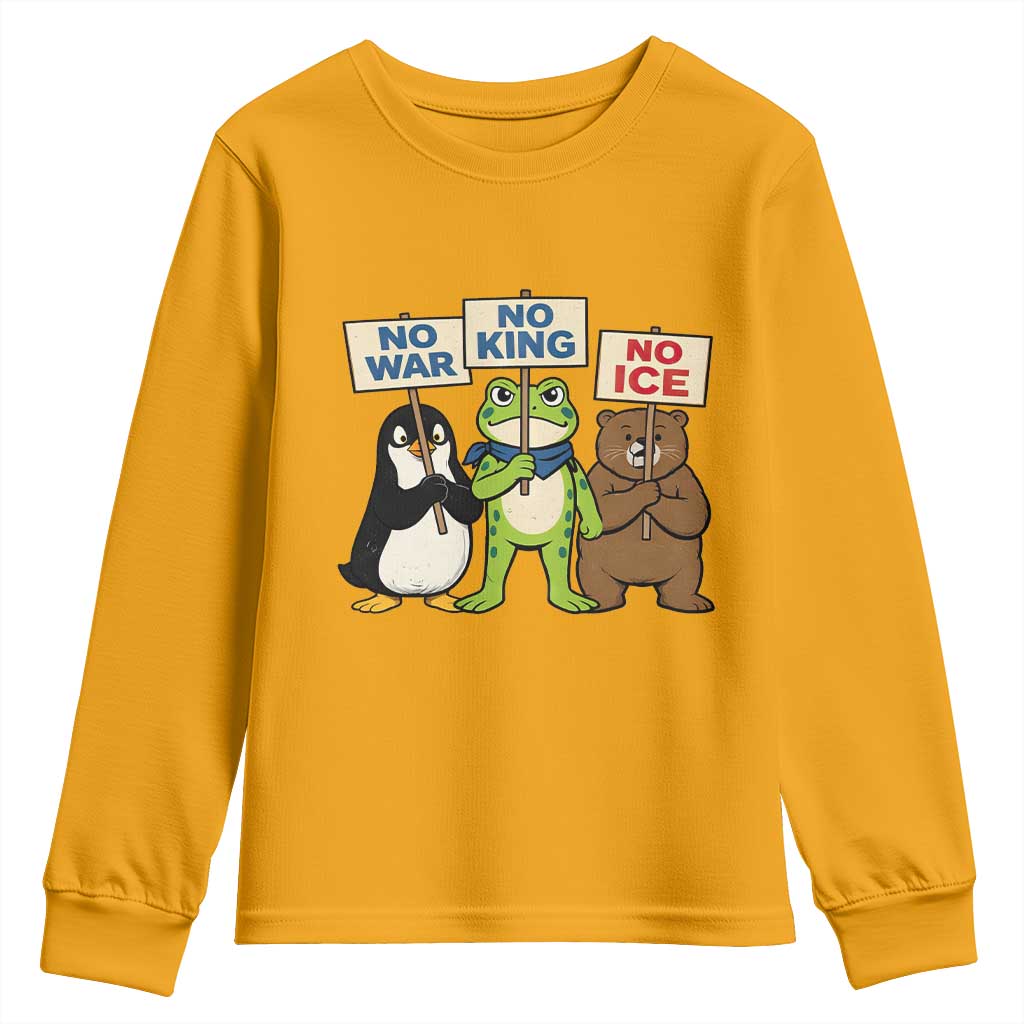 No Wars No Ice No Kings Animal Protest Youth Sweatshirt Frog Penguin Bear Resist Human Rights Activist