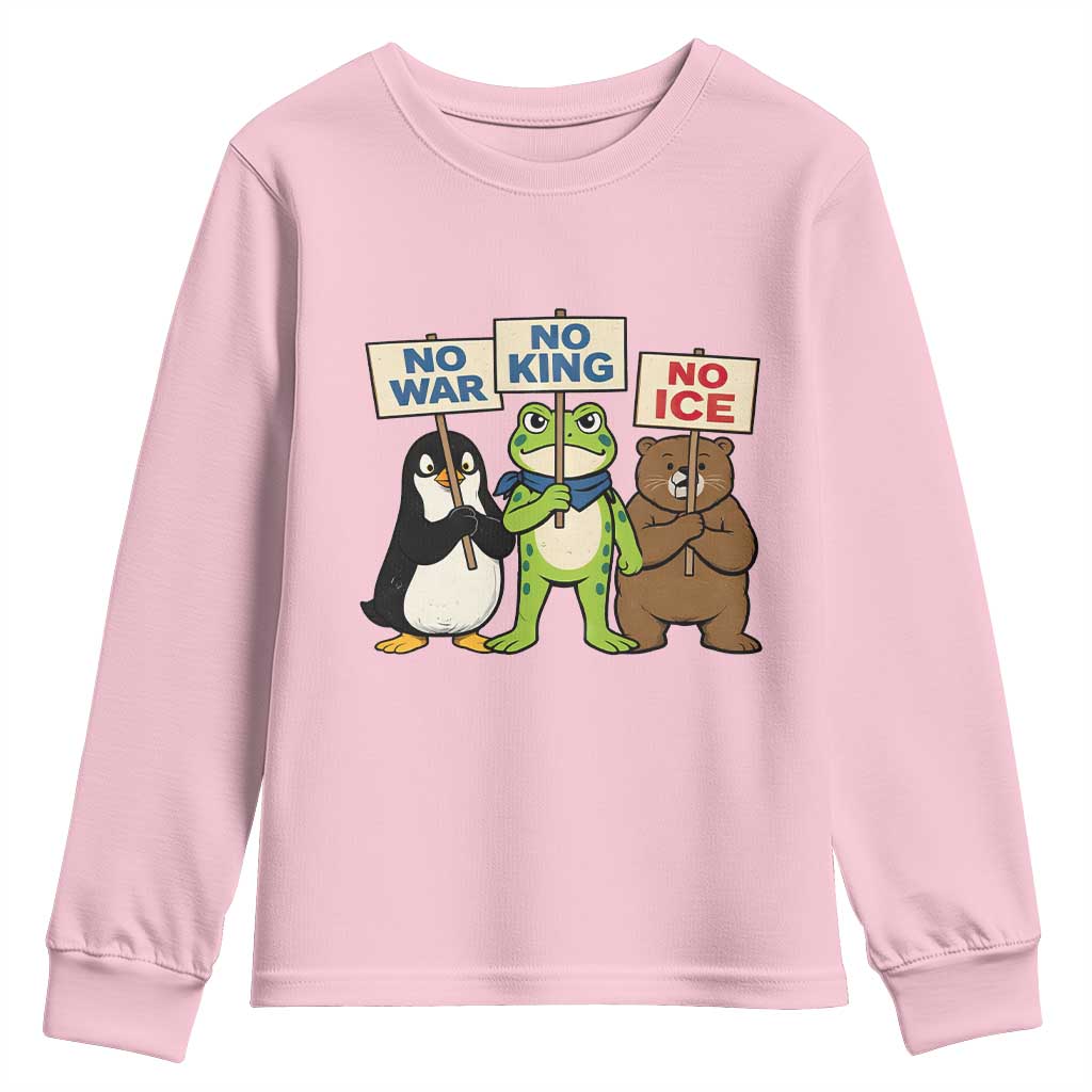 No Wars No Ice No Kings Animal Protest Youth Sweatshirt Frog Penguin Bear Resist Human Rights Activist