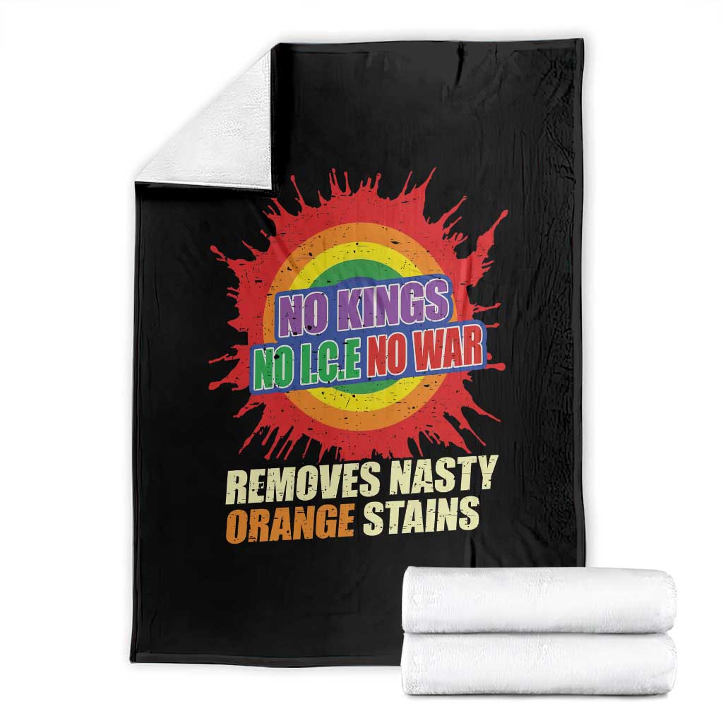 No Wars No Ice No Kings Retro Rainbow Throw Blanket Remove Nasty Orange Stains Protest Political Satire