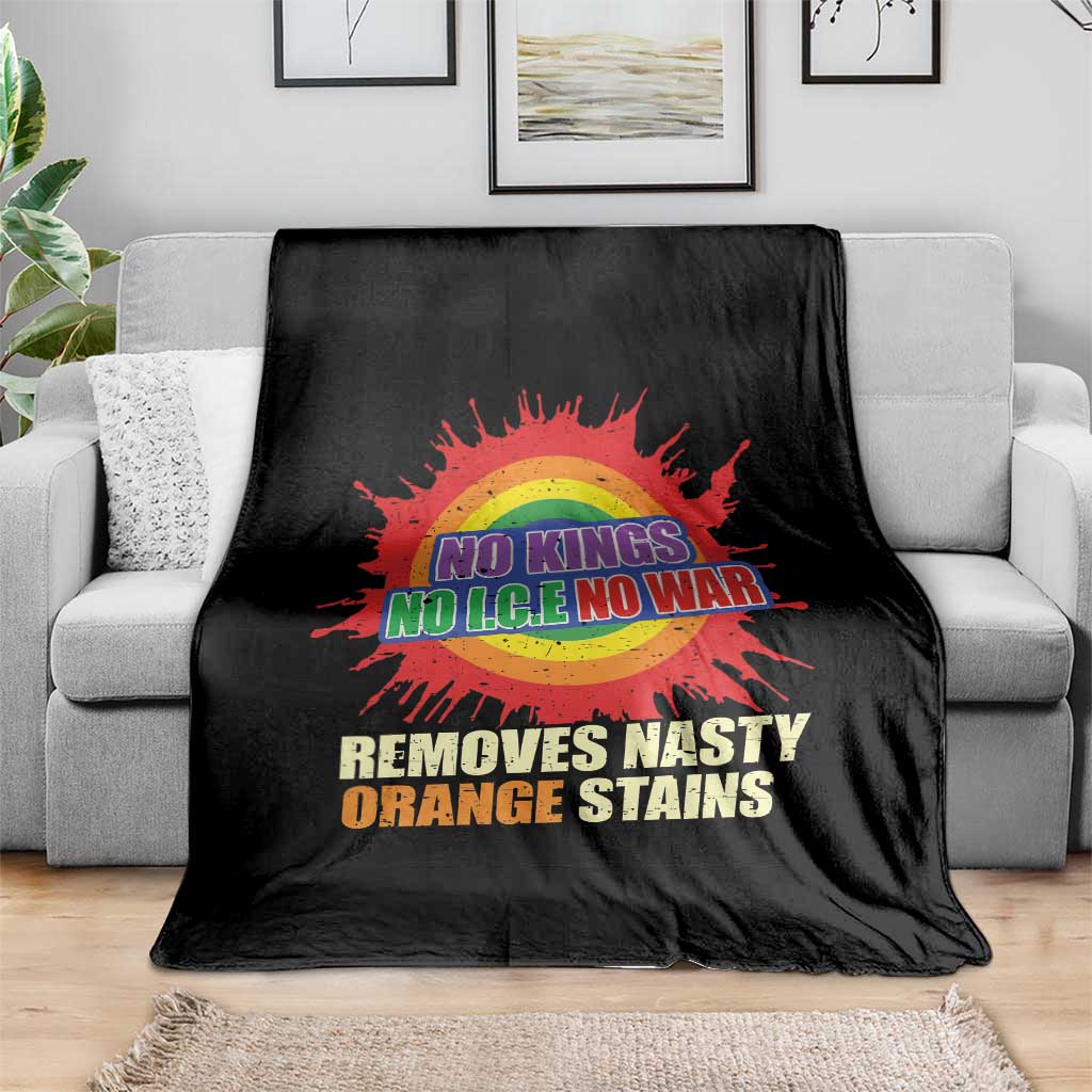 No Wars No Ice No Kings Retro Rainbow Throw Blanket Remove Nasty Orange Stains Protest Political Satire