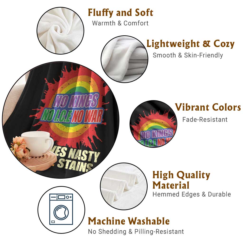 No Wars No Ice No Kings Retro Rainbow Throw Blanket Remove Nasty Orange Stains Protest Political Satire