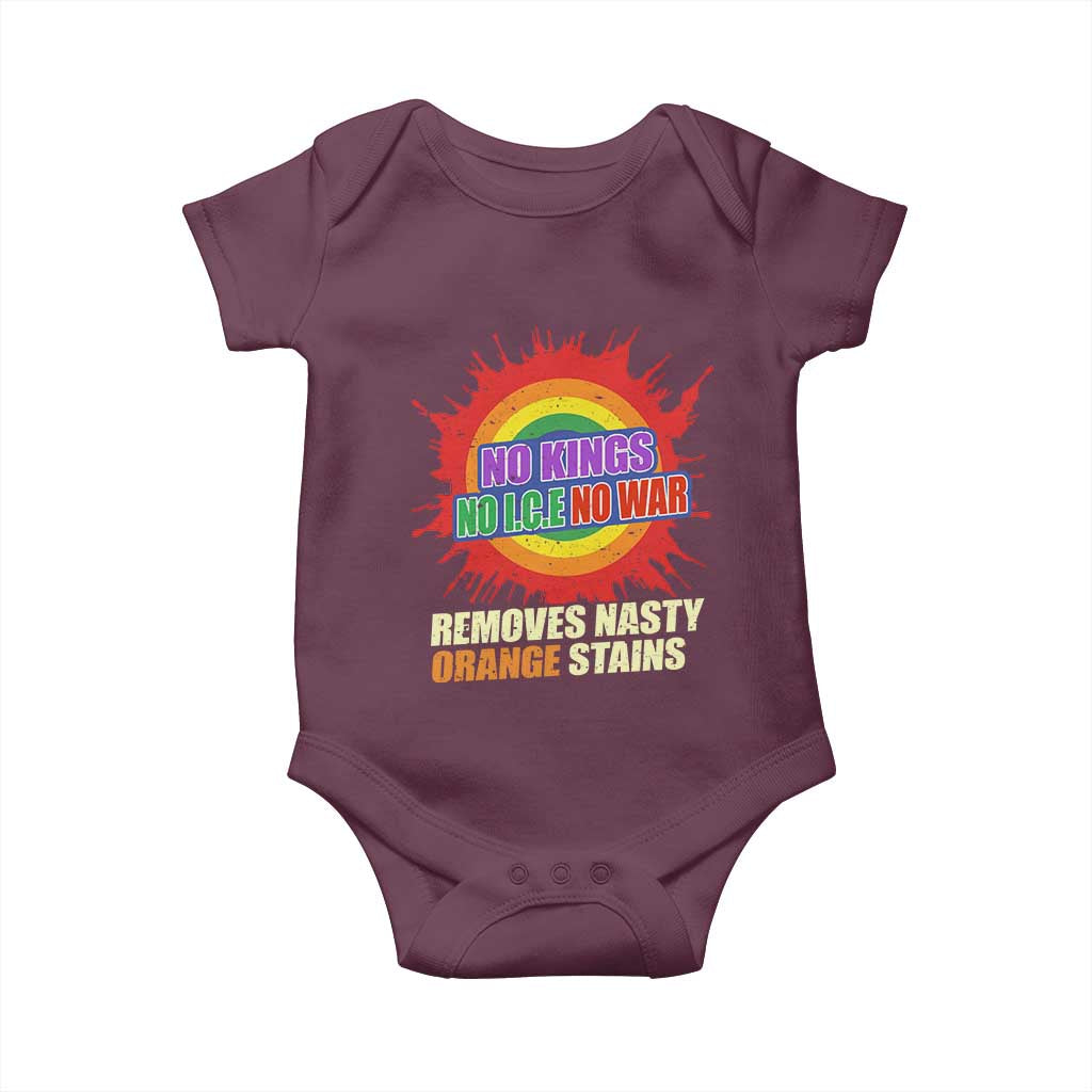 No Wars No Ice No Kings Retro Rainbow Baby Onesie Remove Nasty Orange Stains Protest Political Satire