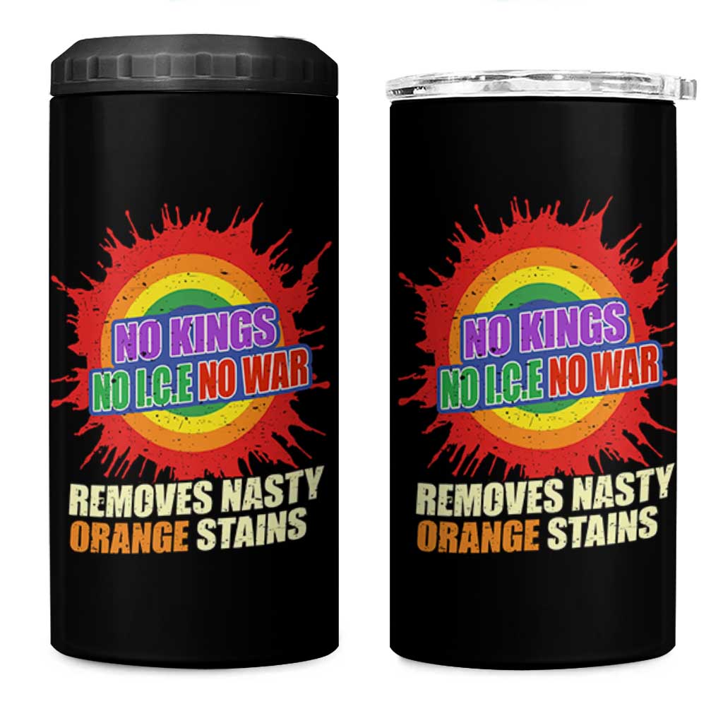 No Wars No Ice No Kings Retro Rainbow 4 in 1 Can Cooler Tumbler Remove Nasty Orange Stains Protest Political Satire