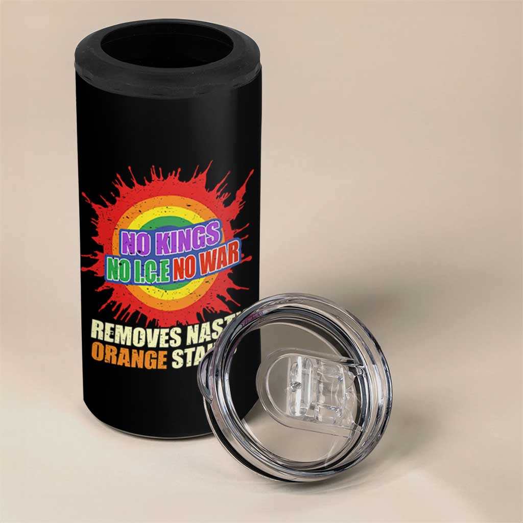 No Wars No Ice No Kings Retro Rainbow 4 in 1 Can Cooler Tumbler Remove Nasty Orange Stains Protest Political Satire