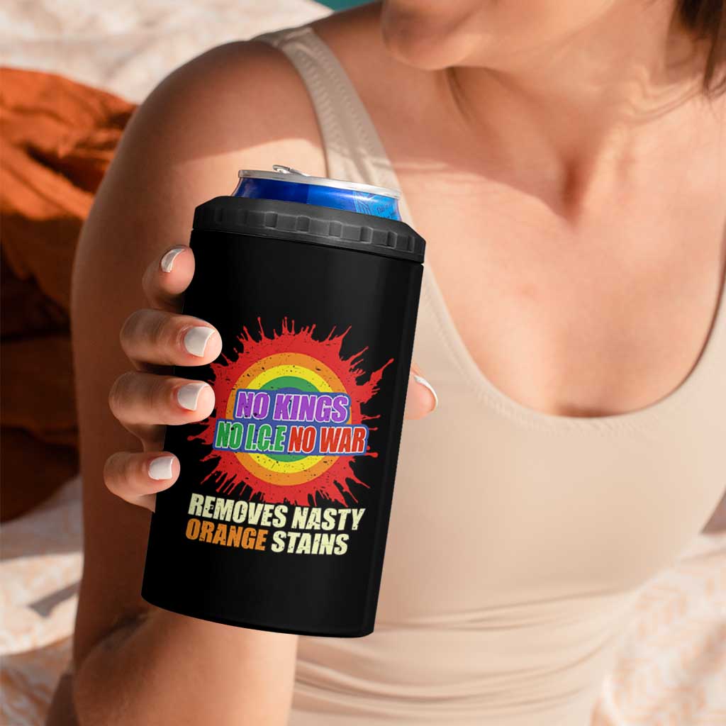 No Wars No Ice No Kings Retro Rainbow 4 in 1 Can Cooler Tumbler Remove Nasty Orange Stains Protest Political Satire