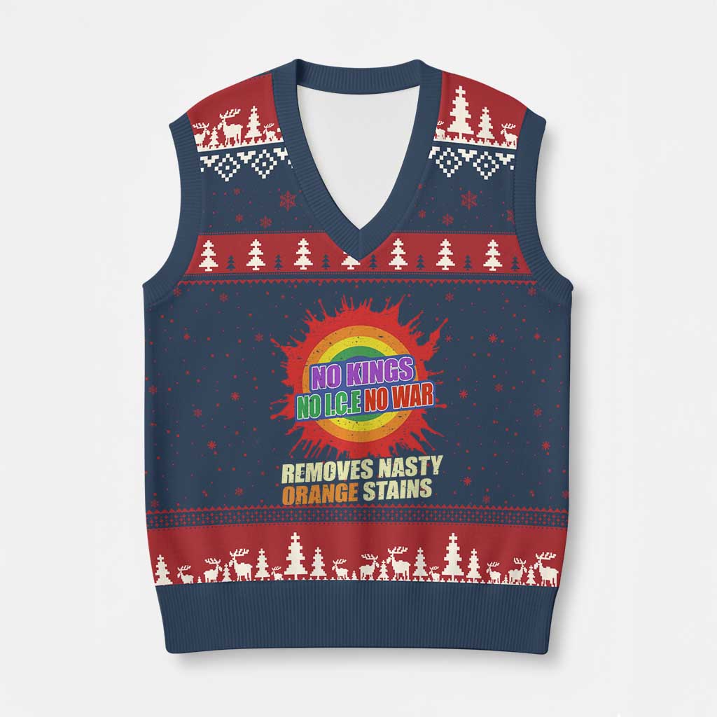 No Wars No Ice No Kings Retro Rainbow V-Neck Knit Sweater Vest Remove Nasty Orange Stains Protest Political Satire