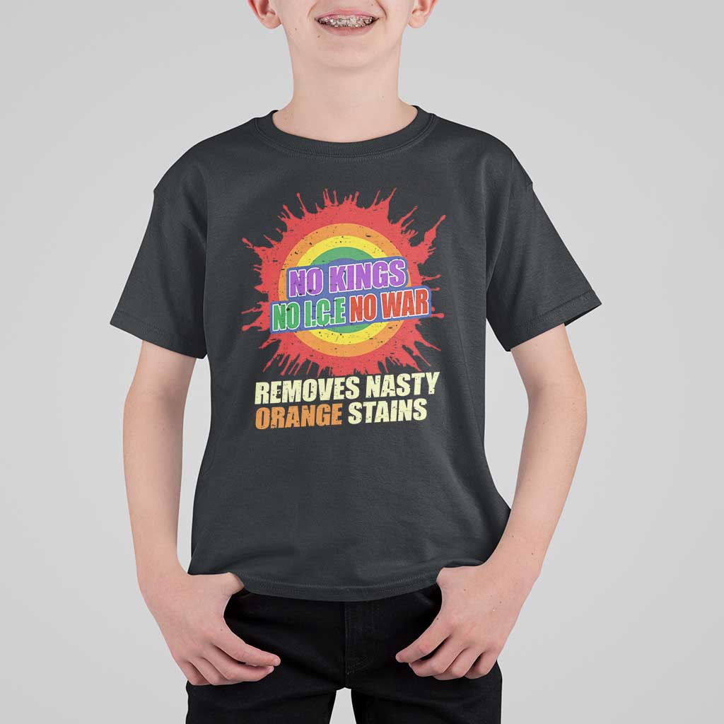 No Wars No Ice No Kings Retro Rainbow T Shirt For Kid Remove Nasty Orange Stains Protest Political Satire