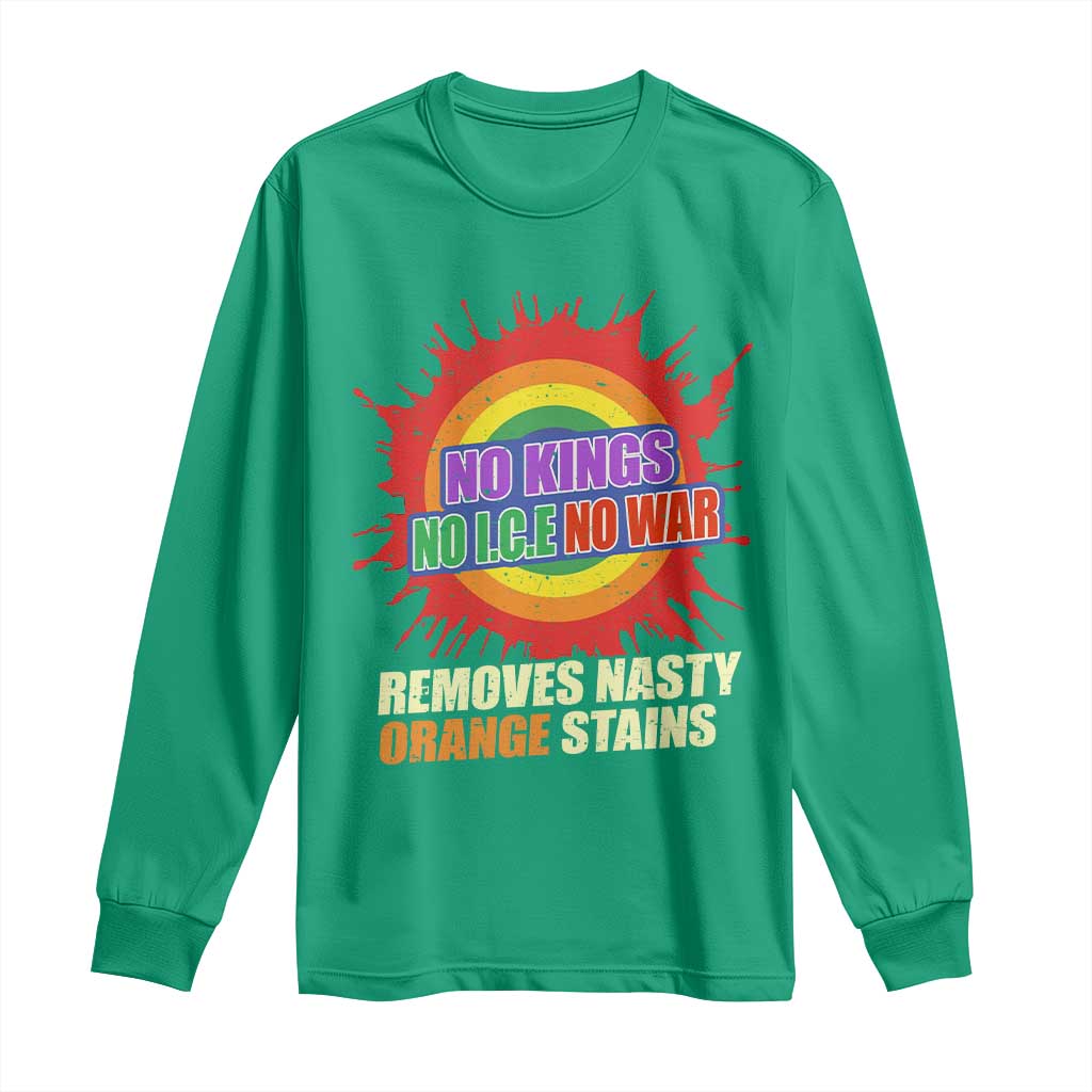 No Wars No Ice No Kings Retro Rainbow Long Sleeve Shirt Remove Nasty Orange Stains Protest Political Satire