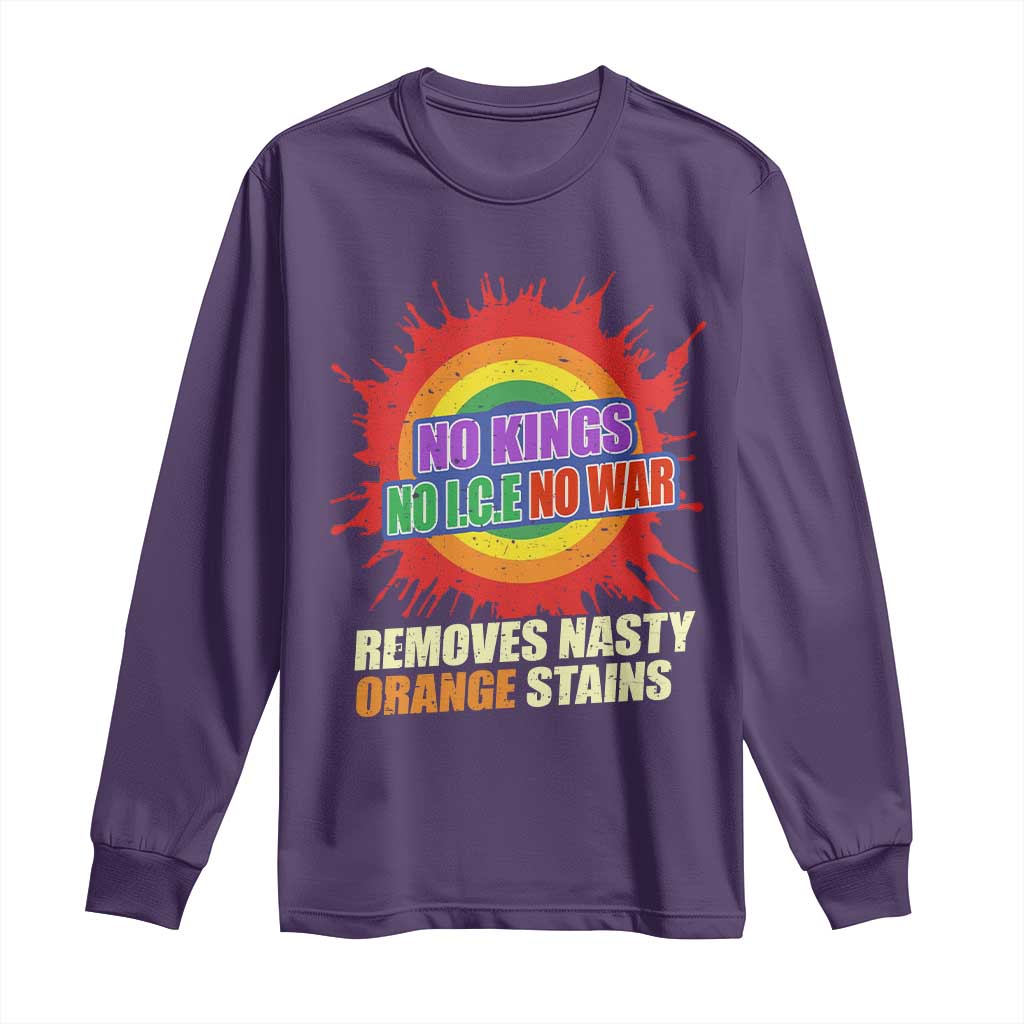No Wars No Ice No Kings Retro Rainbow Long Sleeve Shirt Remove Nasty Orange Stains Protest Political Satire