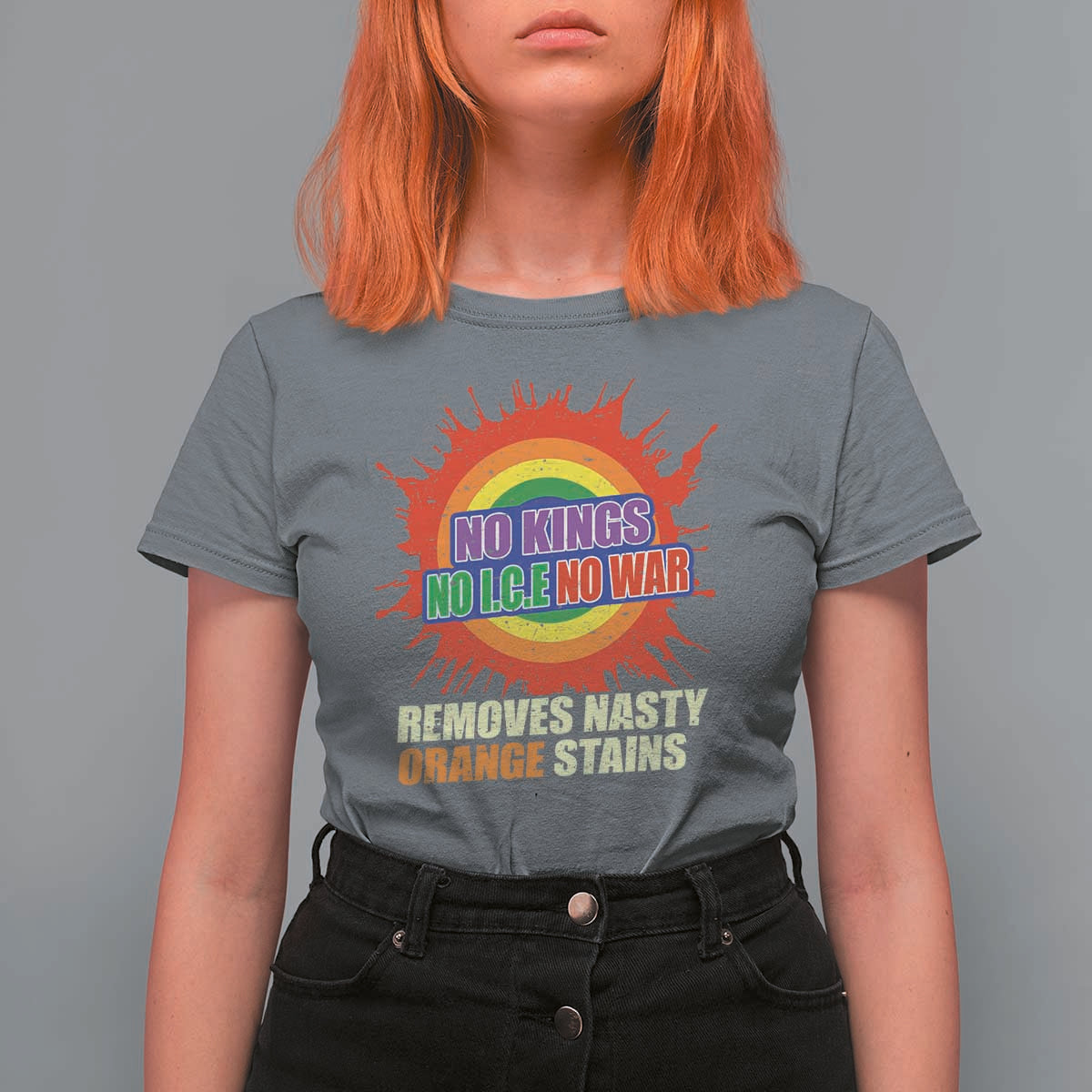 No Wars No Ice No Kings Retro Rainbow T Shirt For Women Remove Nasty Orange Stains Protest Political Satire
