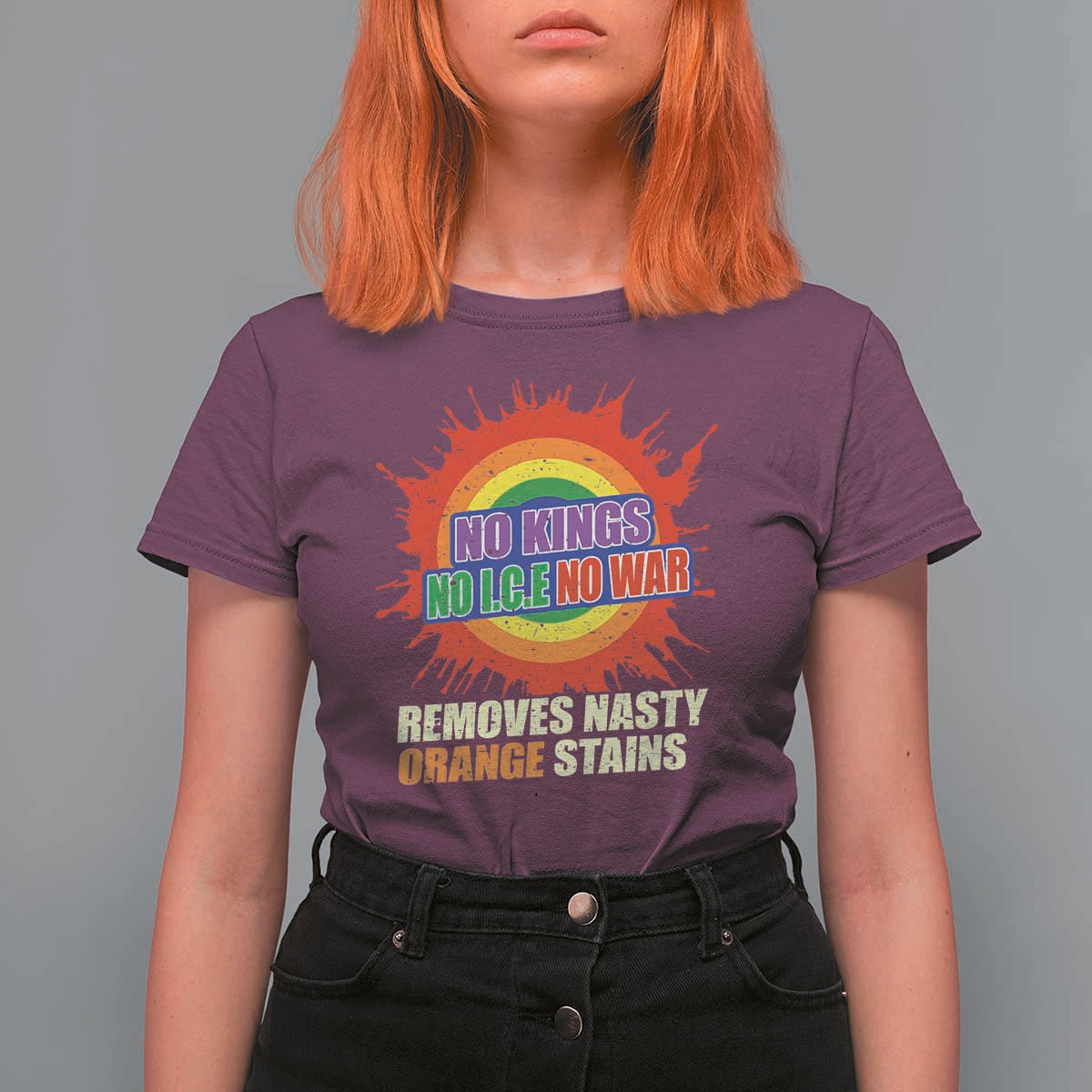 No Wars No Ice No Kings Retro Rainbow T Shirt For Women Remove Nasty Orange Stains Protest Political Satire