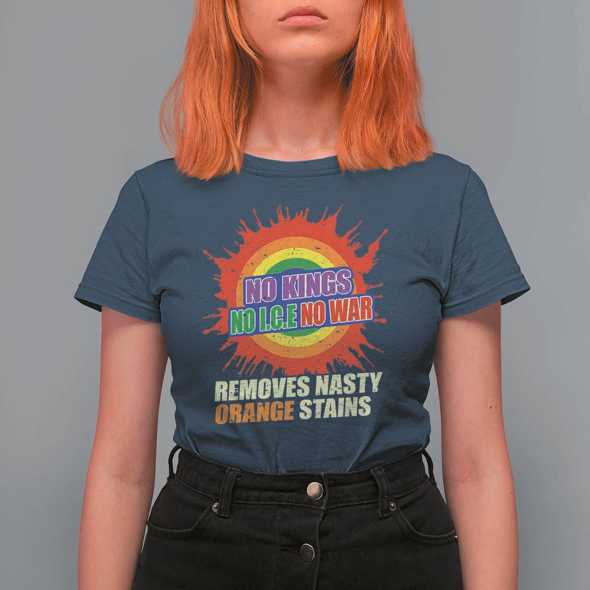 No Wars No Ice No Kings Retro Rainbow T Shirt For Women Remove Nasty Orange Stains Protest Political Satire