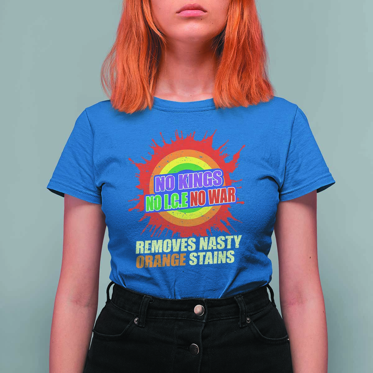 No Wars No Ice No Kings Retro Rainbow T Shirt For Women Remove Nasty Orange Stains Protest Political Satire