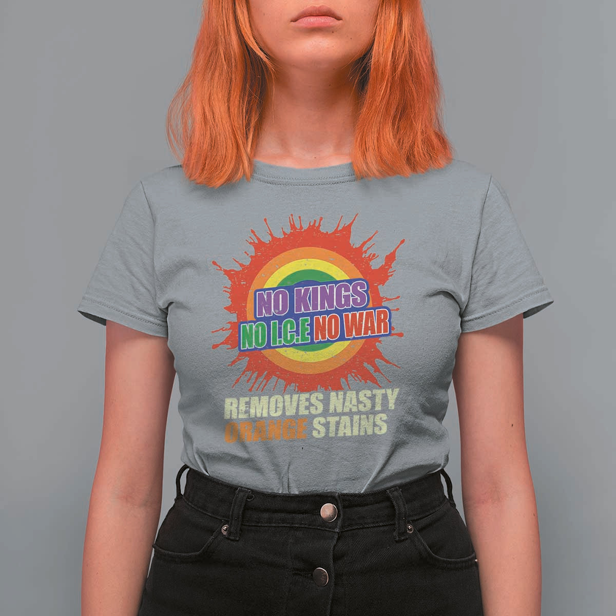 No Wars No Ice No Kings Retro Rainbow T Shirt For Women Remove Nasty Orange Stains Protest Political Satire
