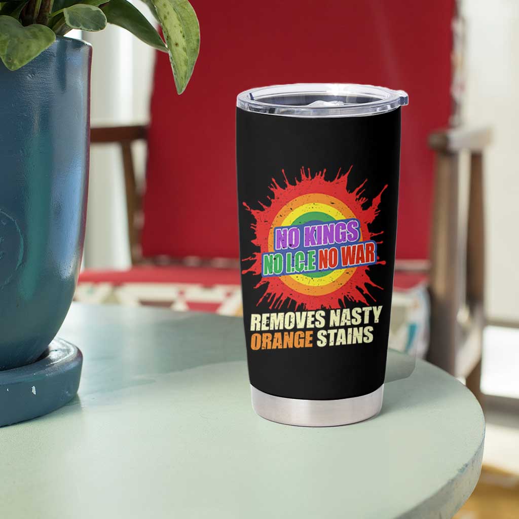 No Wars No Ice No Kings Retro Rainbow Tumbler Cup Remove Nasty Orange Stains Protest Political Satire