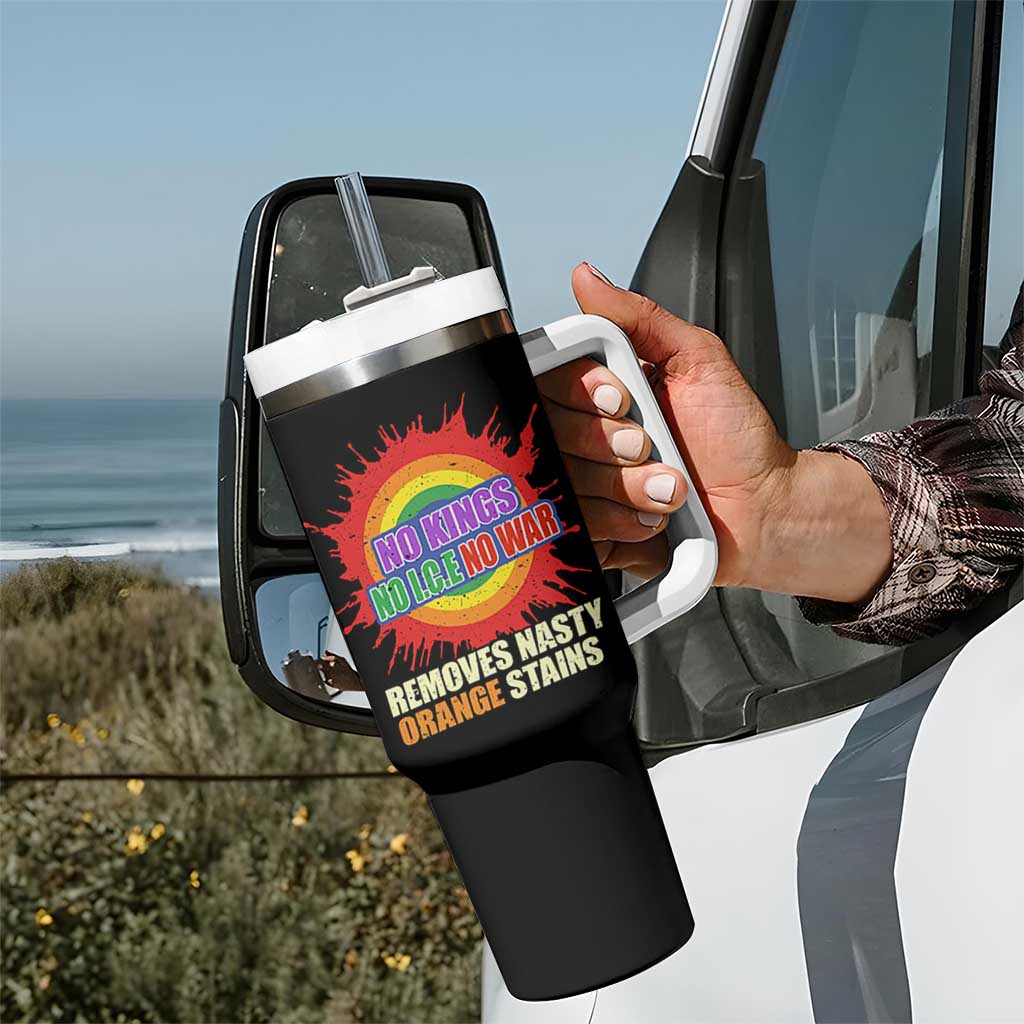 No Wars No Ice No Kings Retro Rainbow Tumbler With Handle Remove Nasty Orange Stains Protest Political Satire